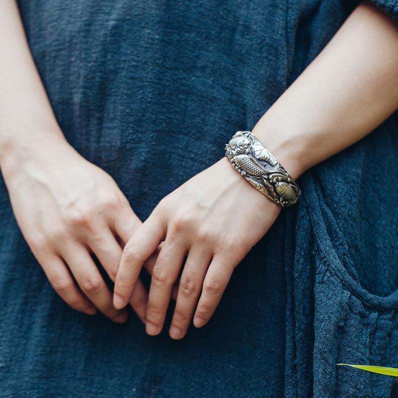 Ethnic Thai Silver Dynamic Koi Carp Bangle