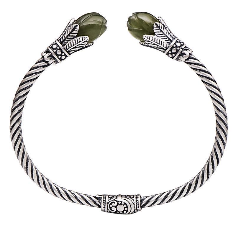 Ethnic Thai Silver 'READY TO BLOOM' Jade Bangle