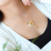 Thumbnail for THAI SILVER Hetian Jade Wu Lou 'ATTRACT MONEY ENERGY' Necklace