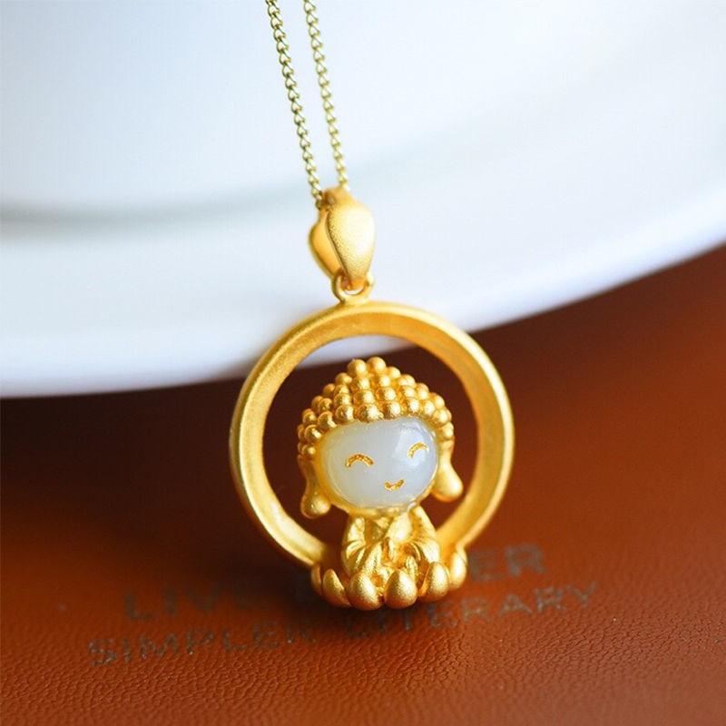 THAI SILVER Adorable Child Buddha Statue Necklace