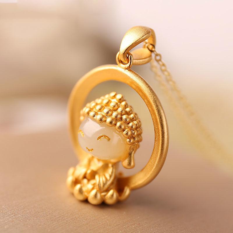 THAI SILVER Adorable Child Buddha Statue Necklace