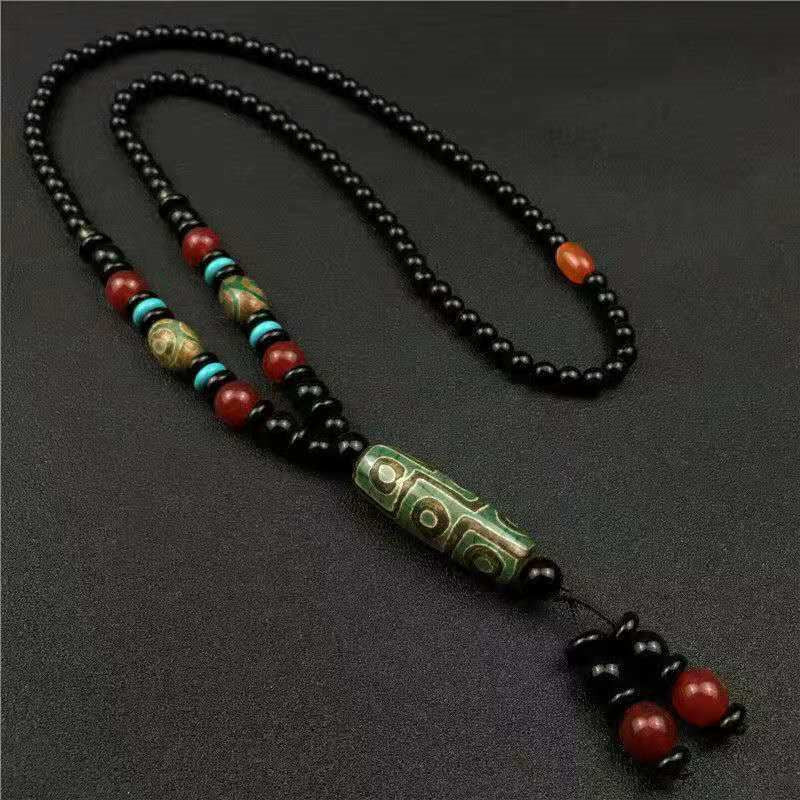 Nine-Eyed Tibetan Dzi Bead Pendant Necklace
