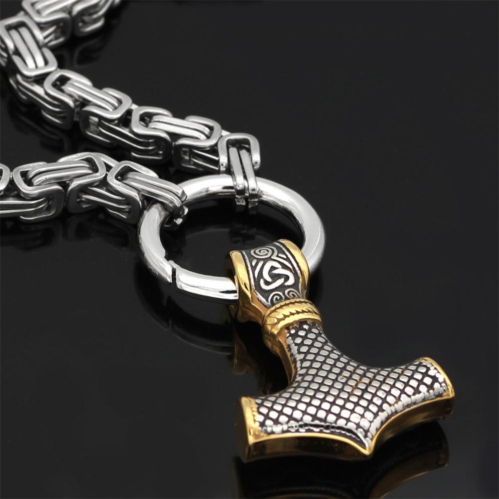 60-90cm Stainless Steel DOUBLE WOLF Head & Mjolnir SURVIVAL SPIRIT Necklace/Bracelet