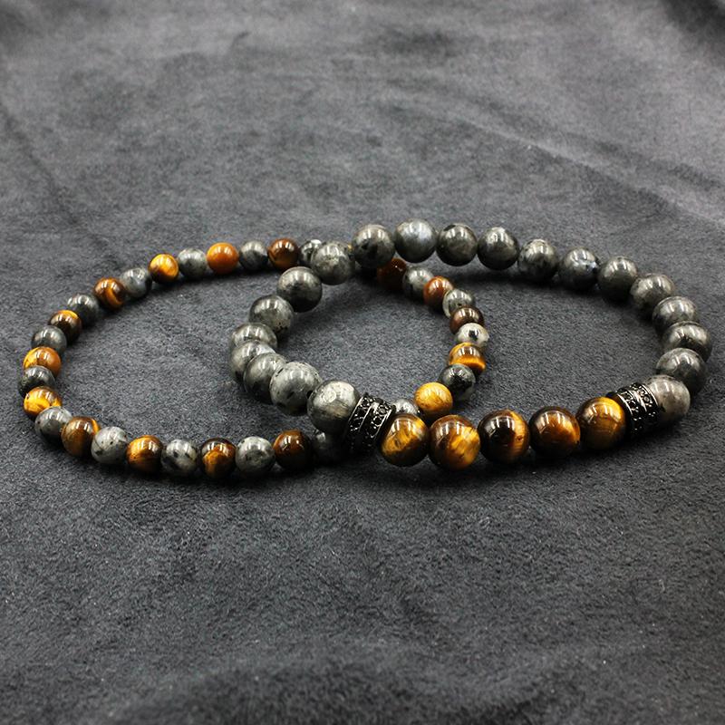 2 PCS Tiger Eye Stone Beads  Labradorite Bracelet Set