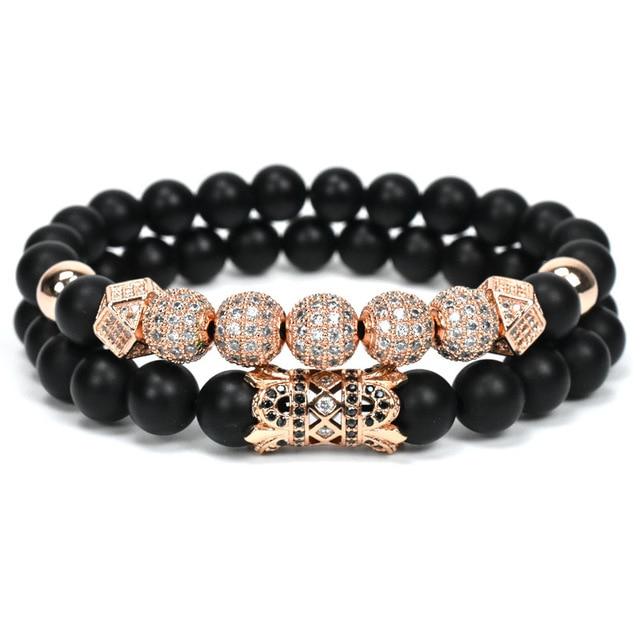 Men's Matte Onyx & Zirconia Accent PERSEVERANCE Bracelet Set