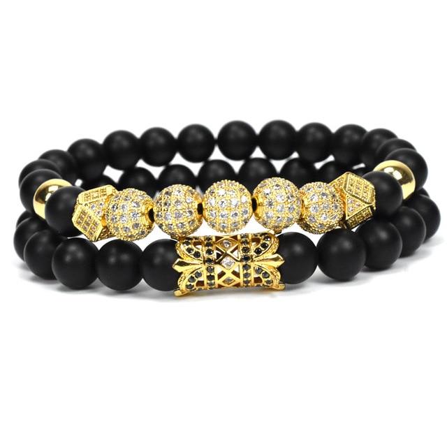 Men's Matte Onyx & Zirconia Accent PERSEVERANCE Bracelet Set