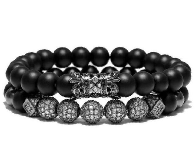 Men's Matte Onyx & Zirconia Accent PERSEVERANCE Bracelet Set