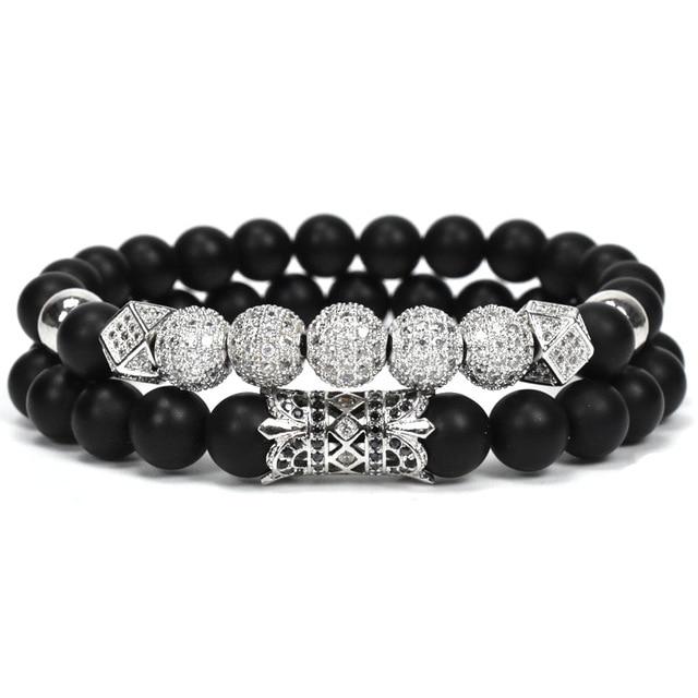 Men's Matte Onyx & Zirconia Accent PERSEVERANCE Bracelet Set