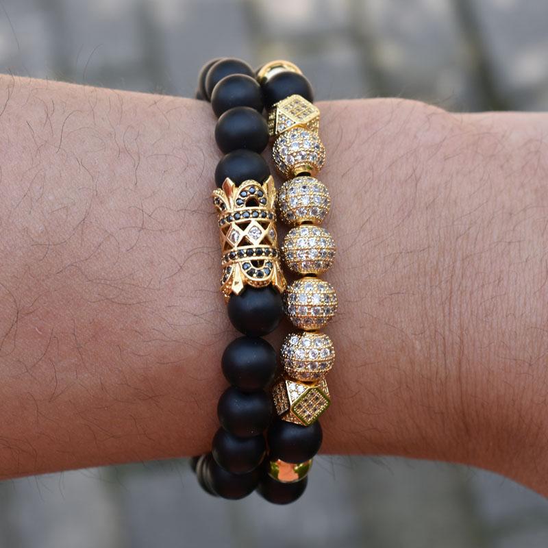 Men's Matte Onyx & Zirconia Accent PERSEVERANCE Bracelet Set