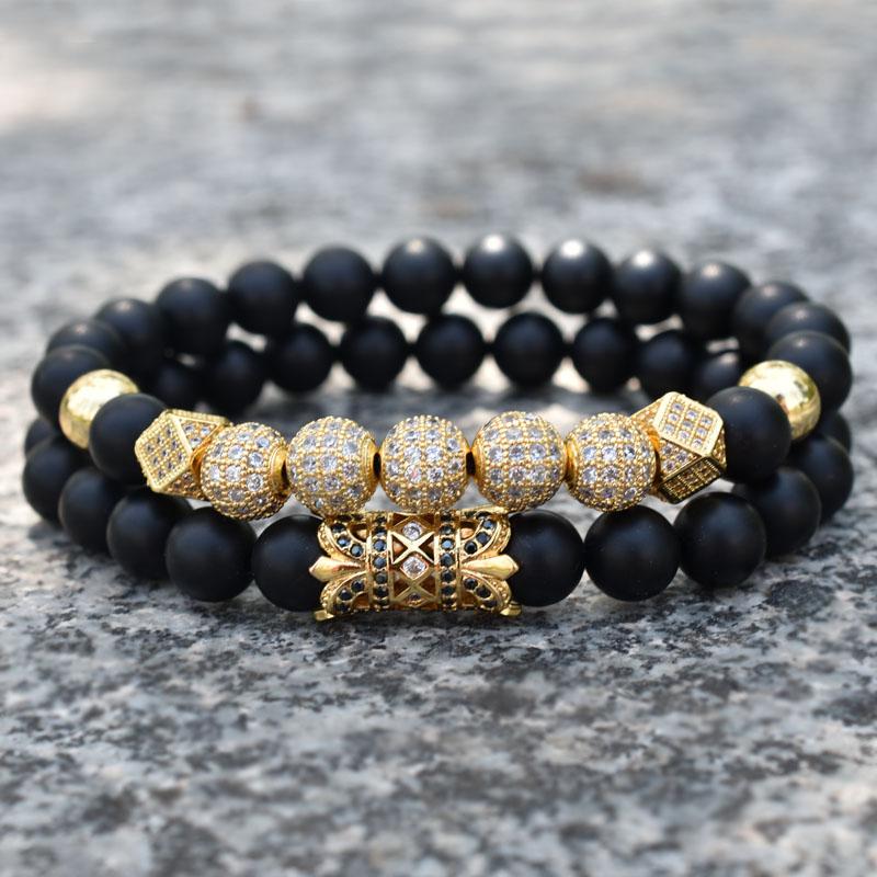 Men's Matte Onyx & Zirconia Accent PERSEVERANCE Bracelet Set