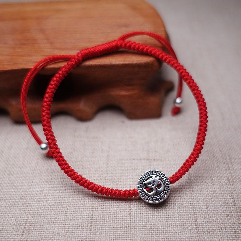 Sterling Silver OM- SONG of  the UNIVERSE  Red Rope  Bracelet