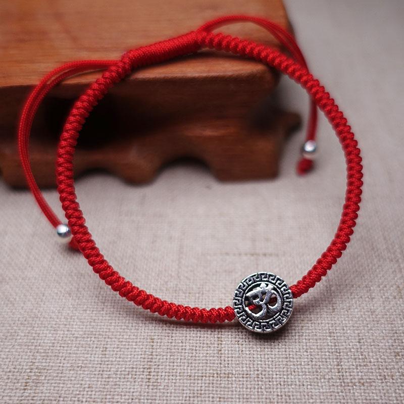 Sterling Silver OM- SONG of  the UNIVERSE  Red Rope  Bracelet