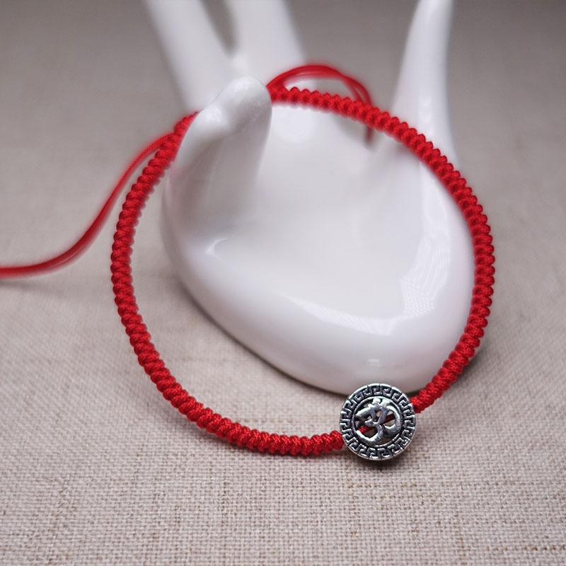 Sterling Silver OM- SONG of  the UNIVERSE  Red Rope  Bracelet