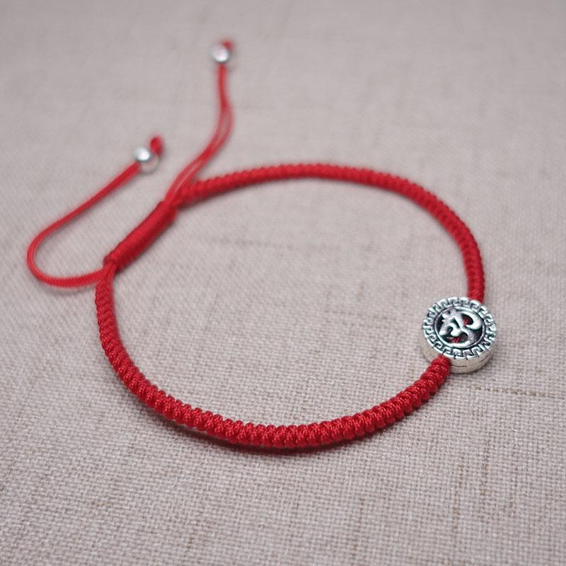 Sterling Silver OM- SONG of  the UNIVERSE  Red Rope  Bracelet