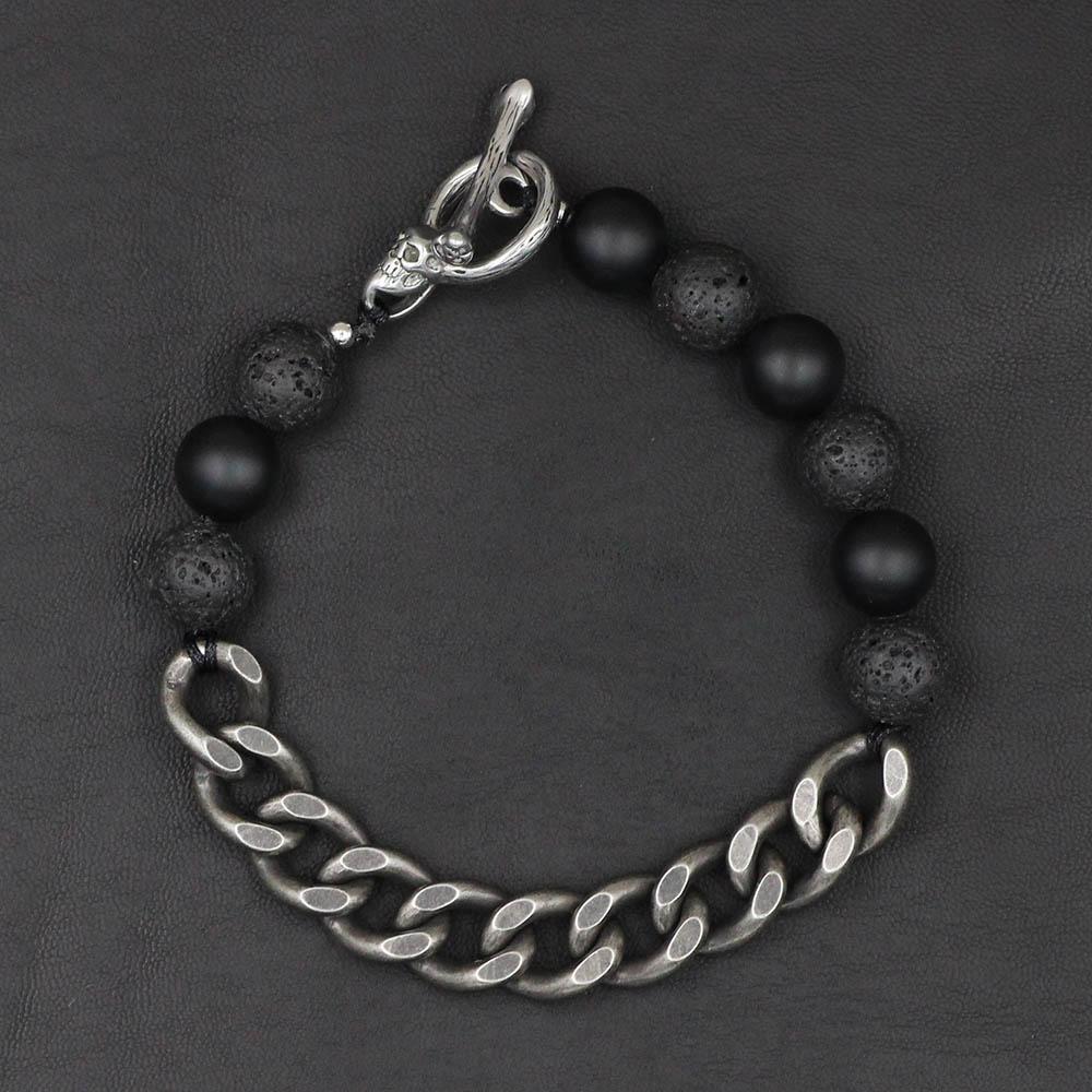 Retro Stainless Steel & Skull Clasp with 10mm Natural Stones 'VITALITY' Bracelet- we can make ANY SIZE!