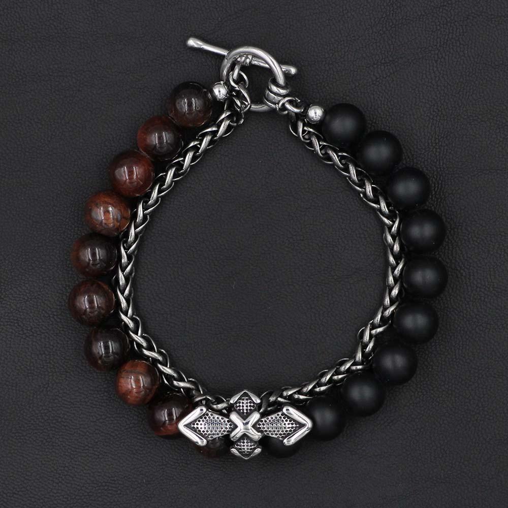 Stainless Steel & Natural Stone Cross Bracelet