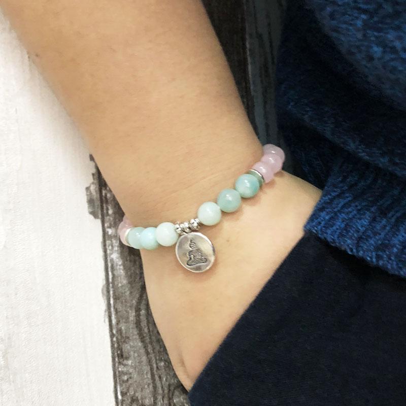 Rose Quartz & Amazonite EMOTIONAL HEALING Natural Stone Charm Bracelet