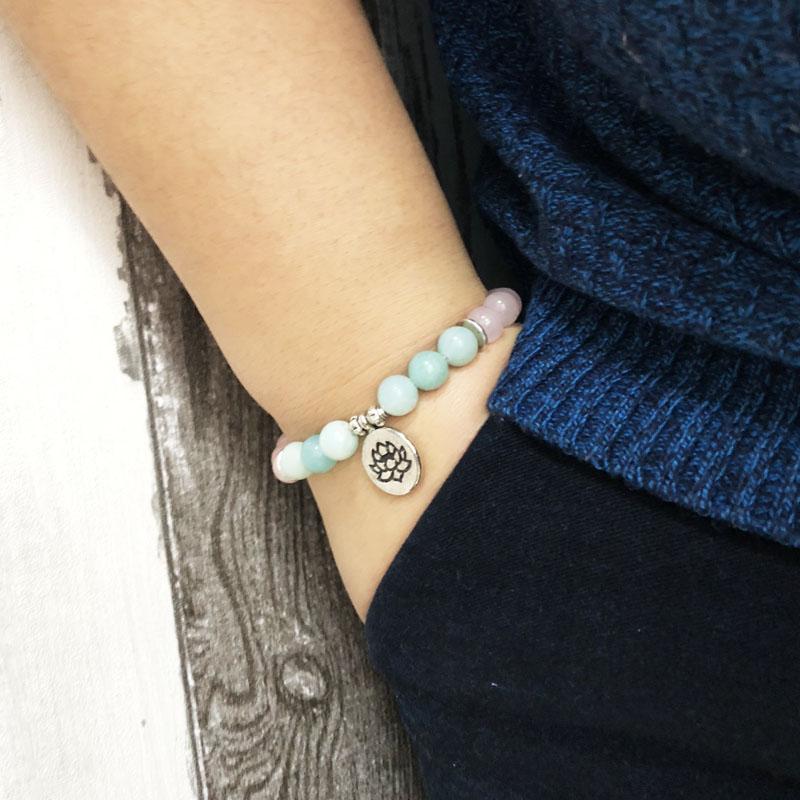 Rose Quartz & Amazonite EMOTIONAL HEALING Natural Stone Charm Bracelet