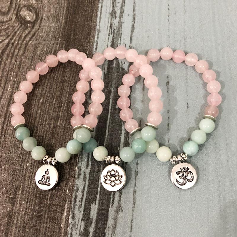 Rose Quartz & Amazonite EMOTIONAL HEALING Natural Stone Charm Bracelet