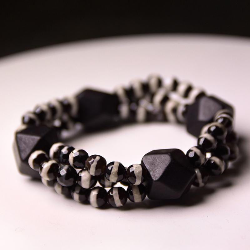 Natural Ebony Wood & Black Onyx Bracelet