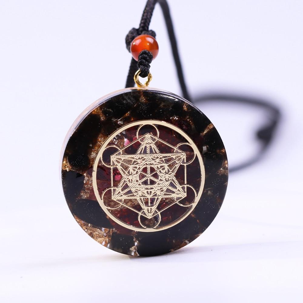 Handmade Obsidian & Garnet 'HEIGHTEN INSPIRATION' ORGONITE Pendant