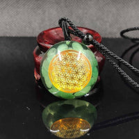 Thumbnail for Handmade Green Aventurine Stone 'ATTRACT LUCK' Flower of Life ORGONITE Necklace