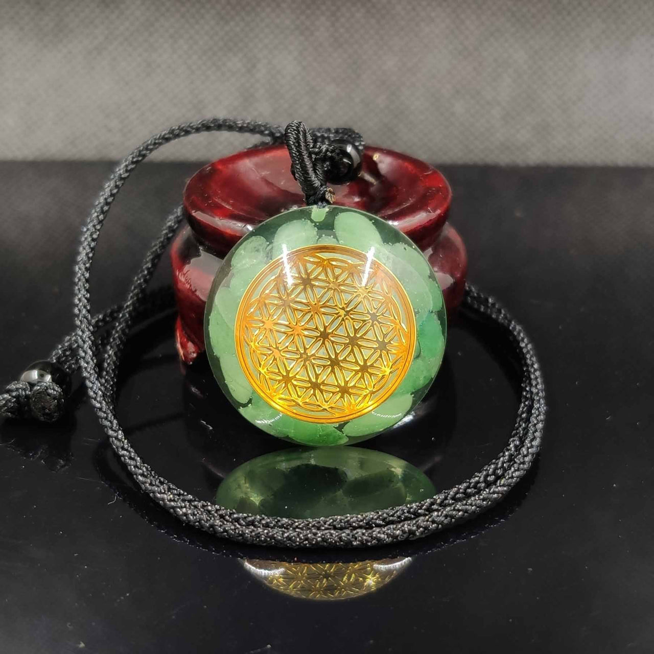 Handmade Green Aventurine Stone 'ATTRACT LUCK' Flower of Life ORGONITE Necklace