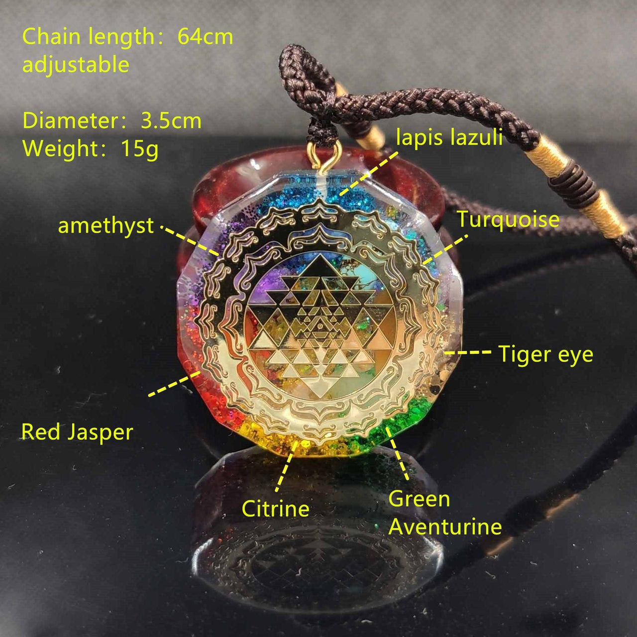 Handmade 7 Chakra Stone Sri Yantra 'ENERGY' ORGONITE Necklace