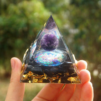 Thumbnail for 5-Handmade Obsidian & Amethyst Crystal Sphere 'PROTECTION' ORGONITE Pyramid