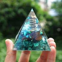 Thumbnail for #229-Handmade Malachite, Tiger Eye & Chalcopyrite Crystal Point 'AWAKEN INNER SIGHT' ORGONITE Pyramid