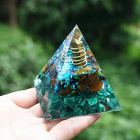 Thumbnail for #229-Handmade Malachite, Tiger Eye & Chalcopyrite Crystal Point 'AWAKEN INNER SIGHT' ORGONITE Pyramid