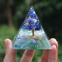 Thumbnail for #233-Handmade Lapis Lazuli & Green Aventurine TREE of LIFE ‘BALANCE YOUR CHAKRAS ORGONITE Pyramid