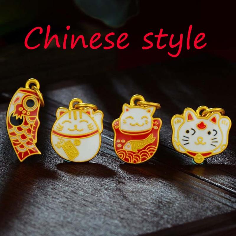 THAI SILVER Adorable Chinese Style Porcelain Pendants + Chain