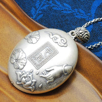 Thumbnail for Thai Silver Gautama Buddha Lotus 'Tibetan Mantra' Pendant Necklace