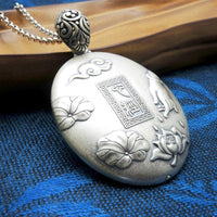 Thumbnail for Thai Silver Gautama Buddha Lotus 'Tibetan Mantra' Pendant Necklace