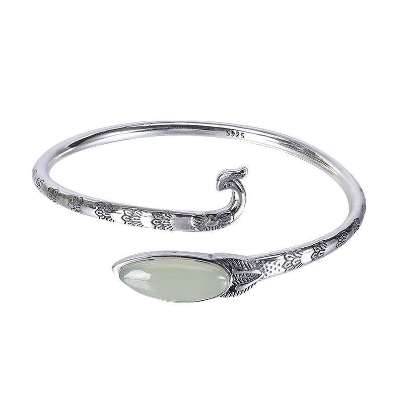 THAI SILVER Delicately Designed Phoenix & Chalcedony Bangle