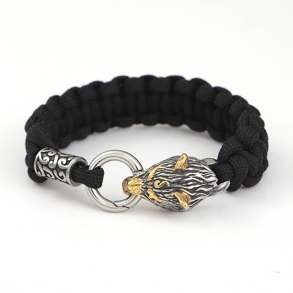 Stainless Steel Nordic Accent & WOLF Head 'INTUITION' Bracelet