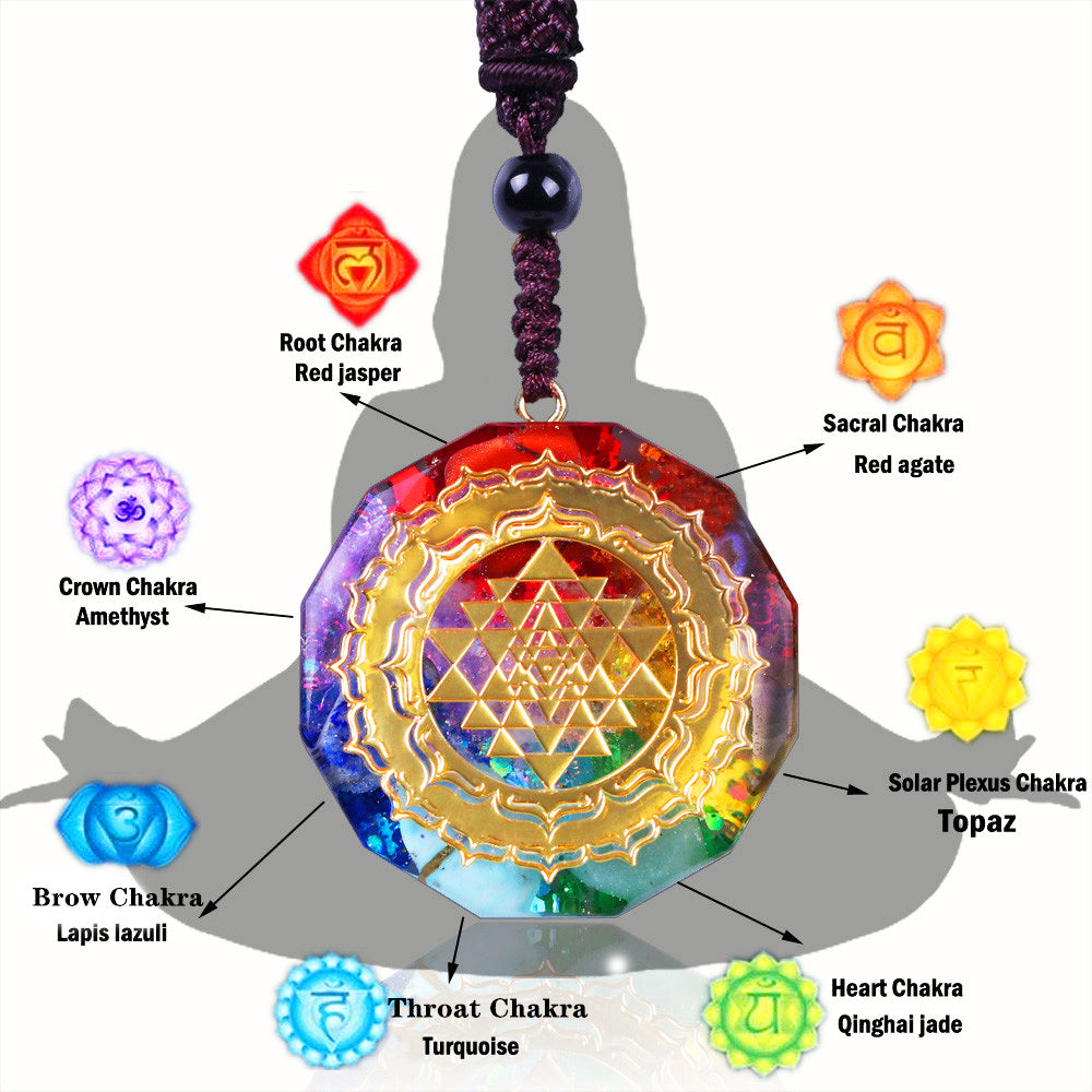 Sacred Sri Yantra Orgonite Chakra Necklace YourSoulPlace.com