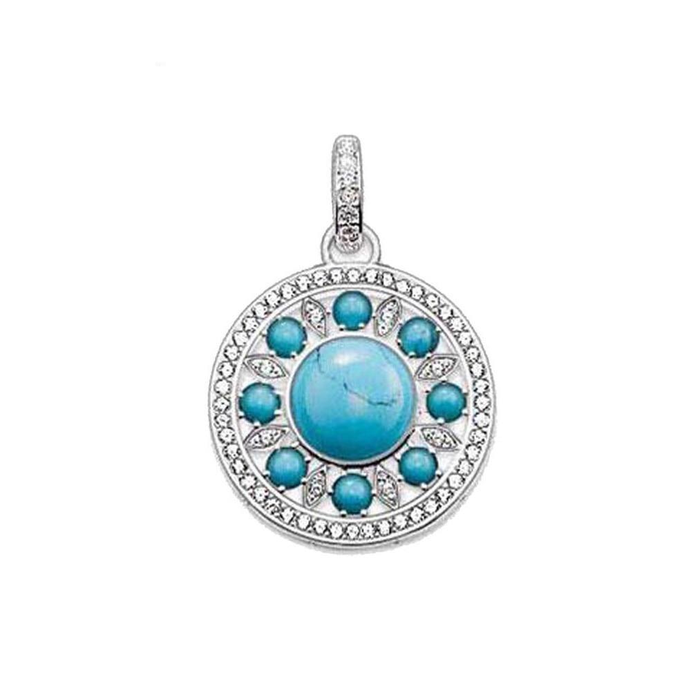 Silver & Zirconia Ethnic Tribal Turquoise Pendant Necklace