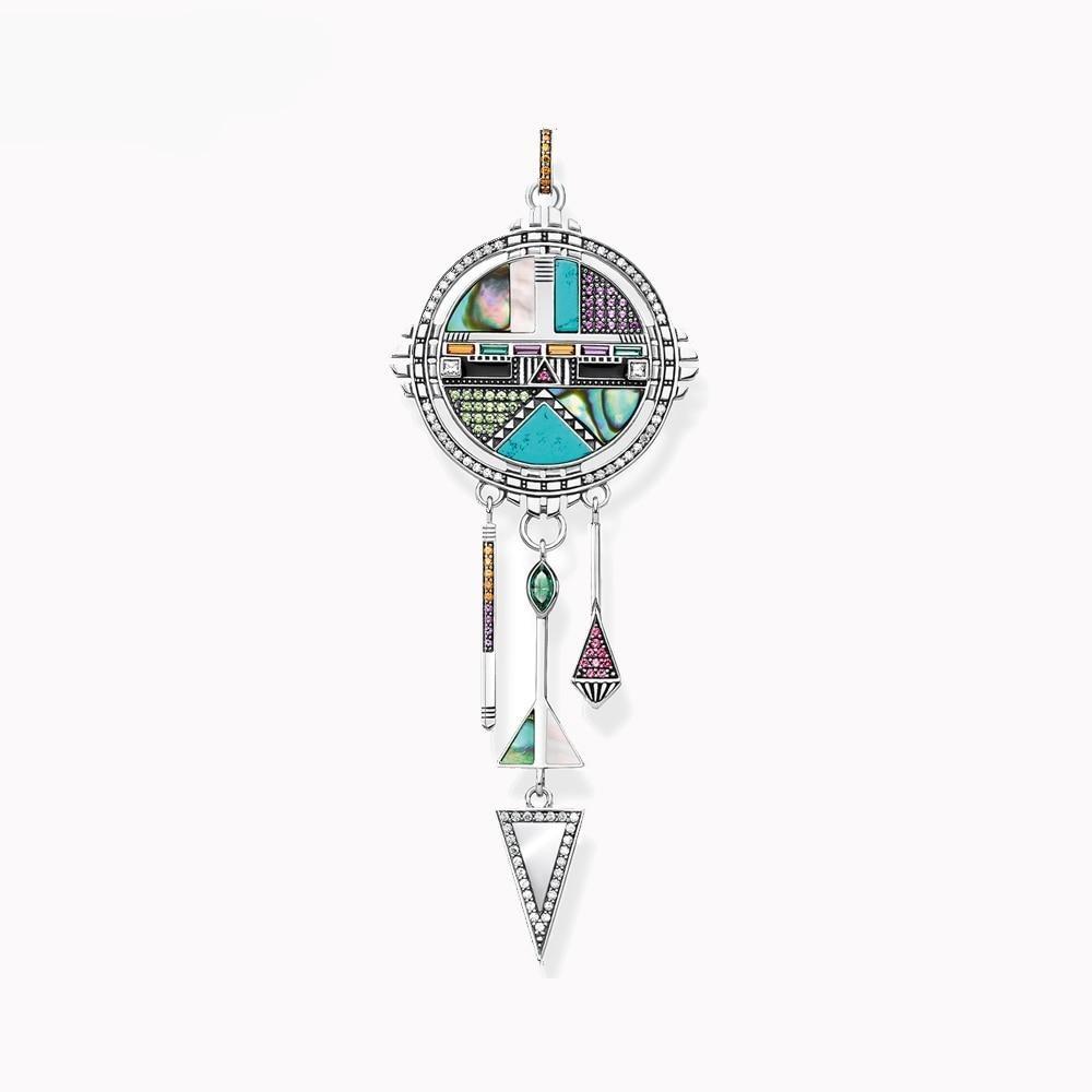 Silver & Zirconia Geometric Dream Catcher Pendant Necklace