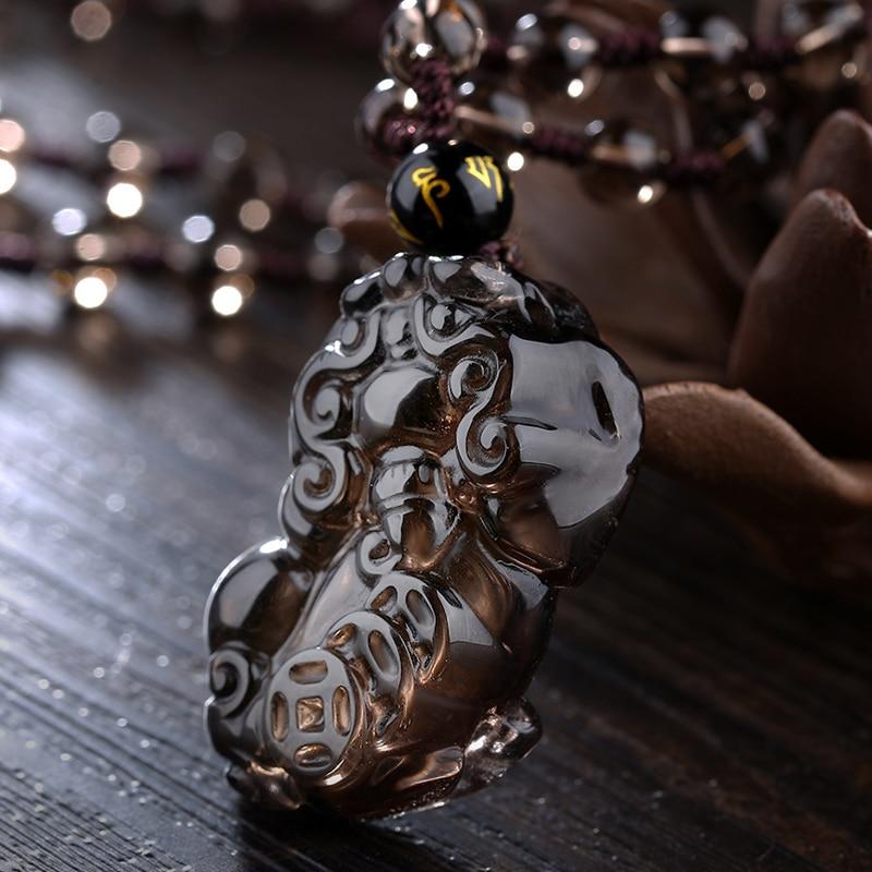 Natural Stone Ice Obsidian PIXIU PROTECTION Pendant Necklace