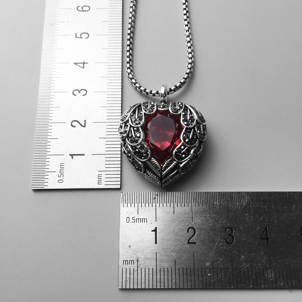 Silver & Zirconia Red Winged Heart Pendant Necklace