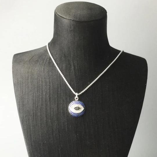 Silver & Zirconia Bejeweled Nazar Eye Pendant Necklace