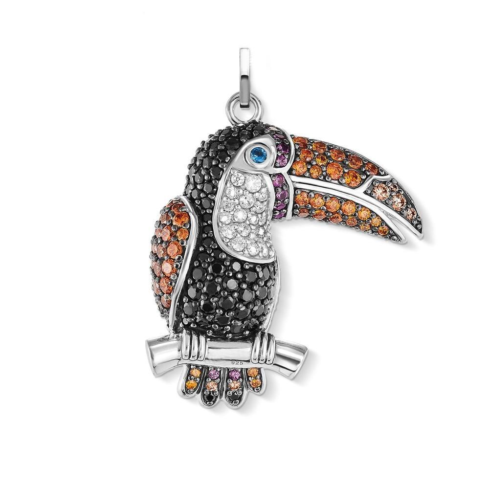 Silver & Zirconia Radiant Toucan Pendant Necklace