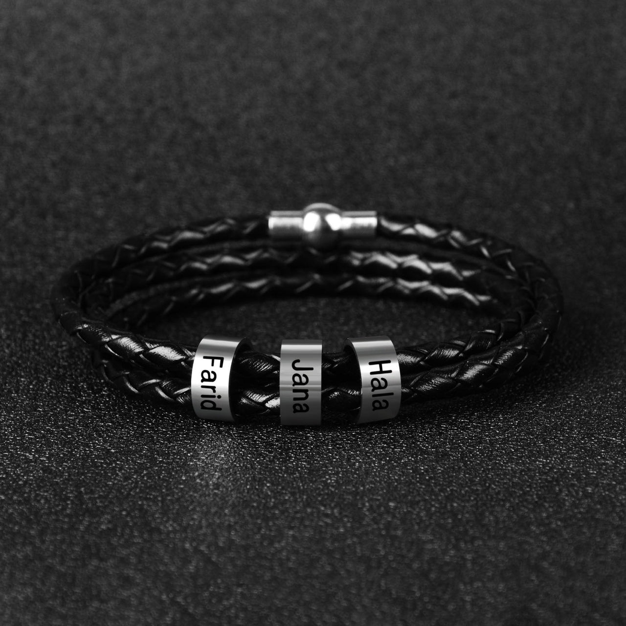 Men's Leather & Stainless Steel Personalized Name/s Bracelet