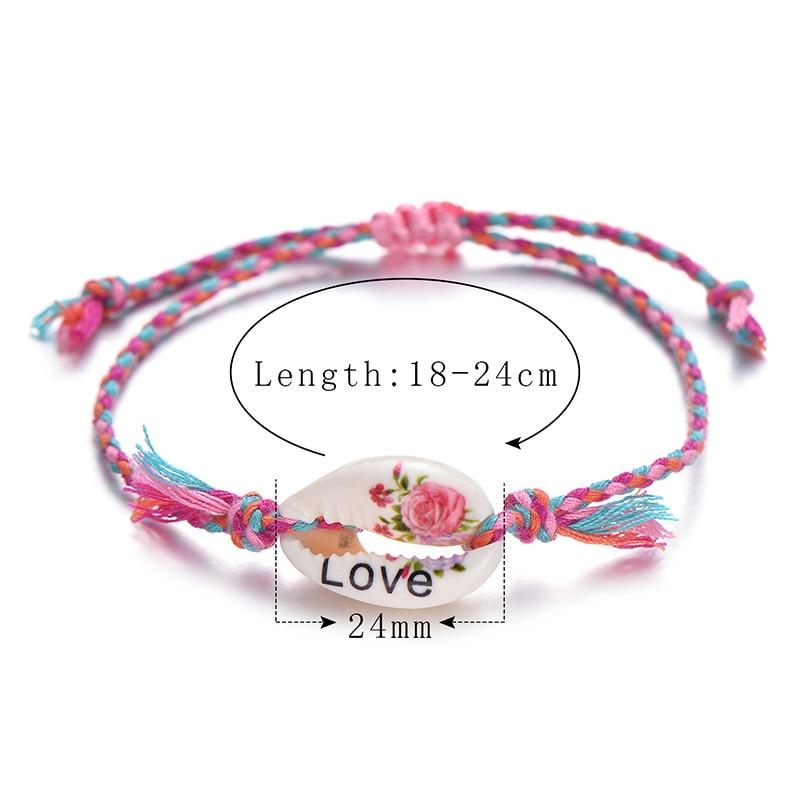 Printed Cowrie  Shell & Braided Cotton Rope  SUMMER FUN Boho Charm Bracelet-25 Styles/Colors