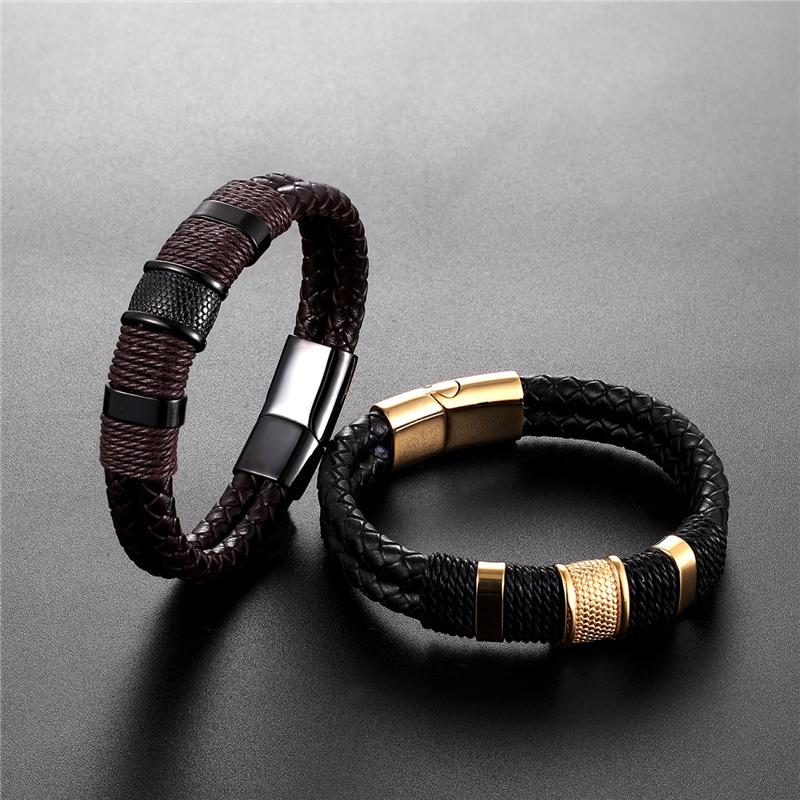 Classic Multi layer Stainless Steel , hemp &  Braided  Leather Bracelet