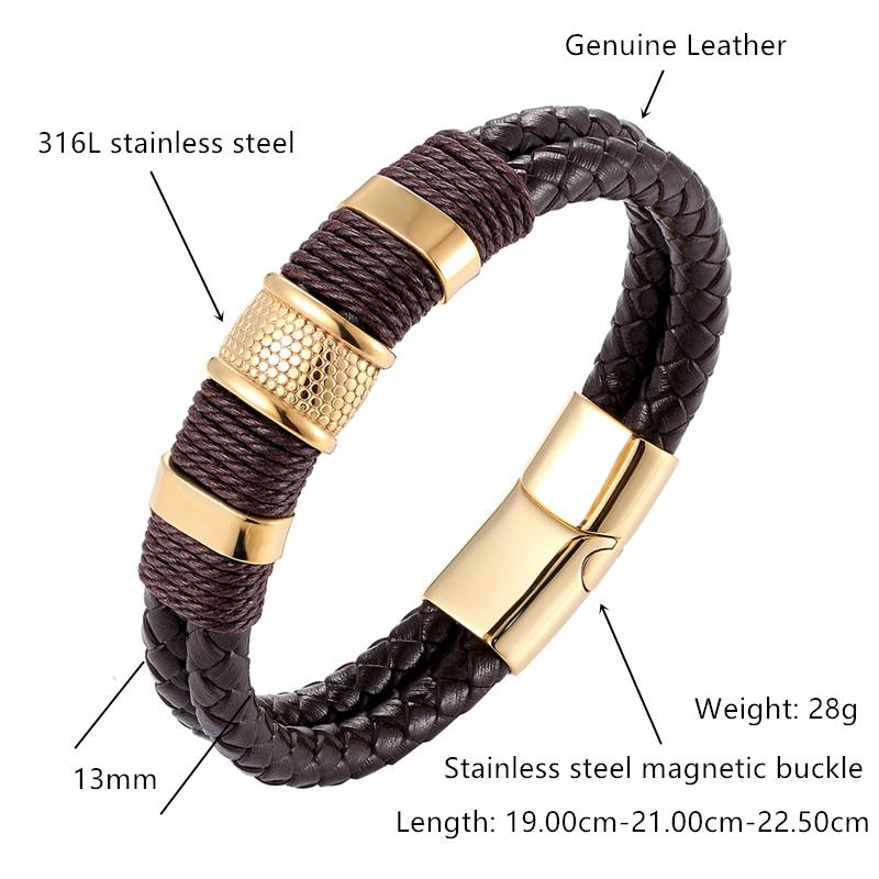 Classic Multi layer Stainless Steel , hemp &  Braided  Leather Bracelet