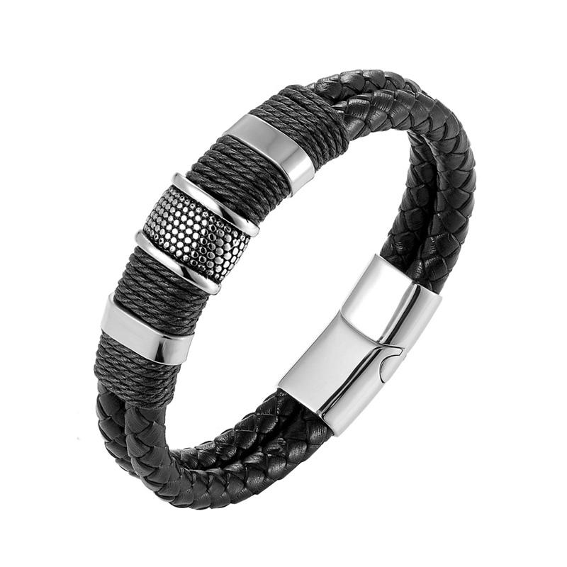 Classic Multi layer Stainless Steel , hemp &  Braided  Leather Bracelet