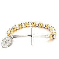 Thumbnail for Stainless Steel Beaded Cross Bracelet with a Virgin Mary Tag